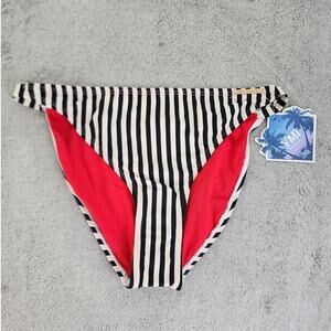 NEW Juicy Couture Black Label Striped High Cut Bikini Bottoms Size M Black White